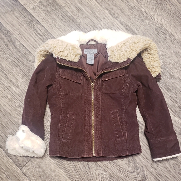 🍂BB DAKOTA GIRL'S COURDOROY & FAUX FUR HOODED JACKET | Size XSMALL🍂 - Picture 4 of 6